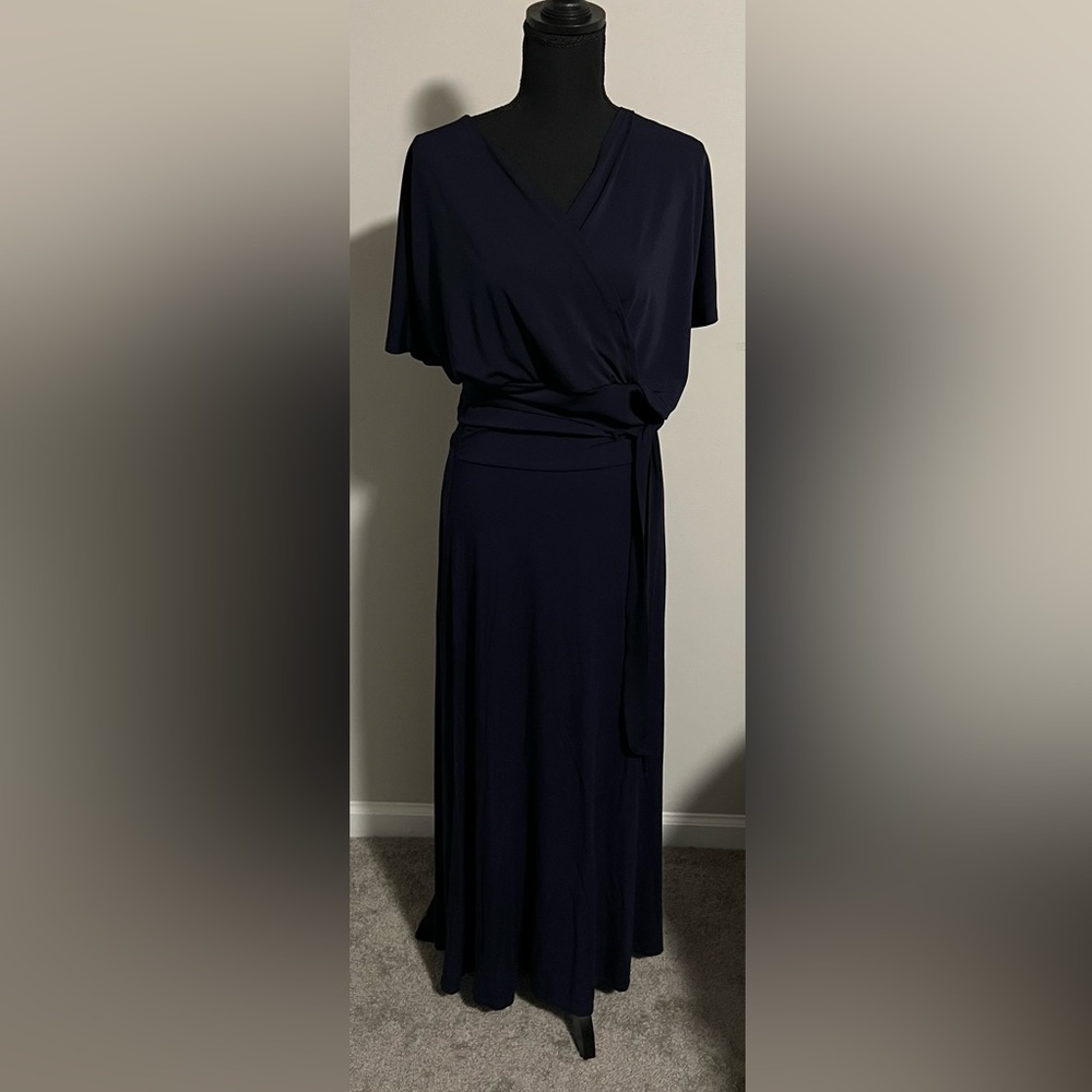 SOLD 👚👖🔥 CO-ORD SET: Market & Spruce Navy Maxi Skirt with V&Roses Faux Wrap